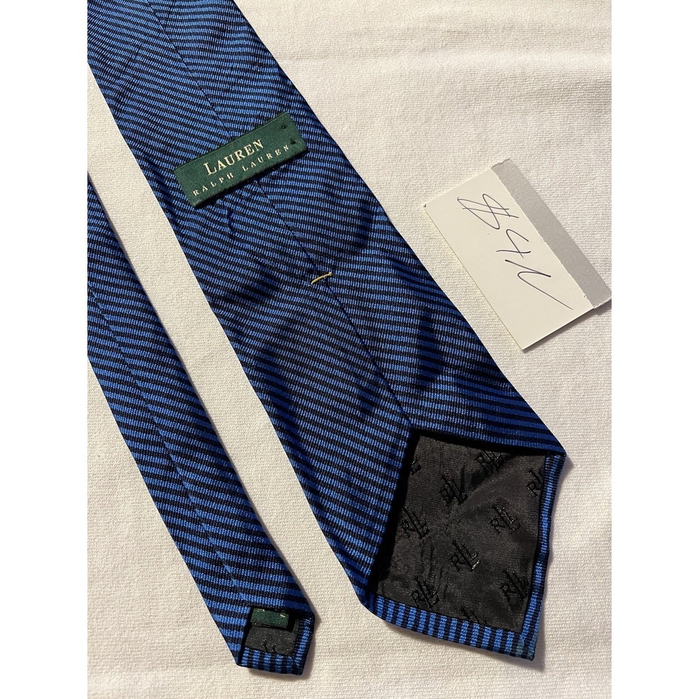Lauren Ralph Lauren Vintage Blue Black Striped Twill 100 % Silk Tie Necktie USA